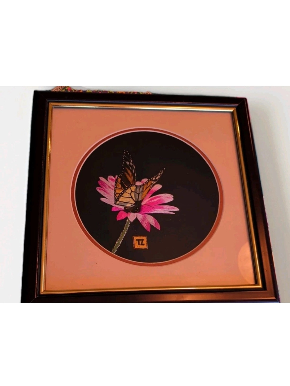Frammed Embroidered Butterfly (Vietnamese Art)/Signed TZ.- 11.5 In. By 11.5 In.